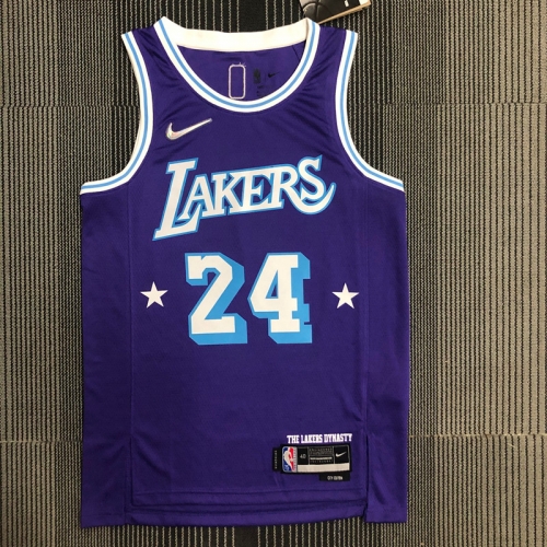 75th 2022 Season City Version Los Angeles Lakets Purple Round Collar #24 NBA Jersey-311