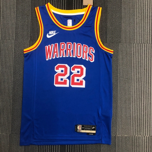 75th Commemorative Edition Golden State Warriors Blue With Orange Neck #22 Jersey-311