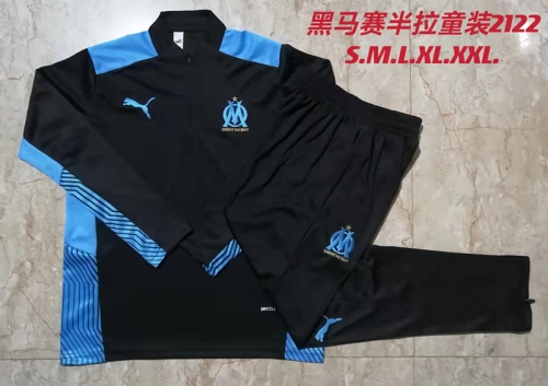 2021/22 Olympique de Marseille Black Thailand Soccer Tracksuit Uniform-815