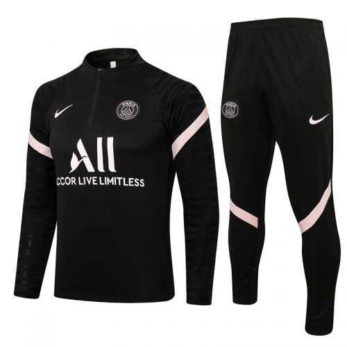 2021-2022 Paris SG Black With Light Pink edge Thailand Soccer Tracksuit Uniform-815