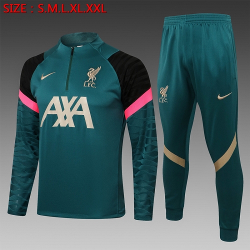 2021-22 Liverpool Black With Green Sleeve Thailand Soccer Tracksuit Uniform-815