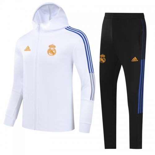 2021-22 Real Madrid Whhite Thailand Jacket Uniform With Hat-GDP