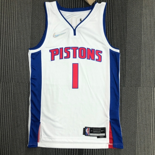 75th Commemorative Edition NBA Detroit Pistons White #1 Jersey-311