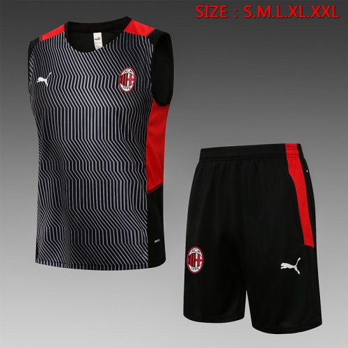 2021-2022 AC Milan Black Shorts-Sleeve Thailand Soccer Jersey Vest-815