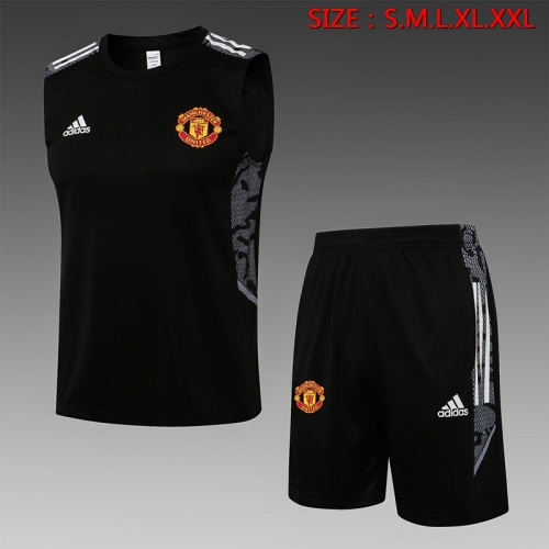 2021-2022 Manchester United Black Shorts-Sleeve Thailand Soccer Jersey Vest-815