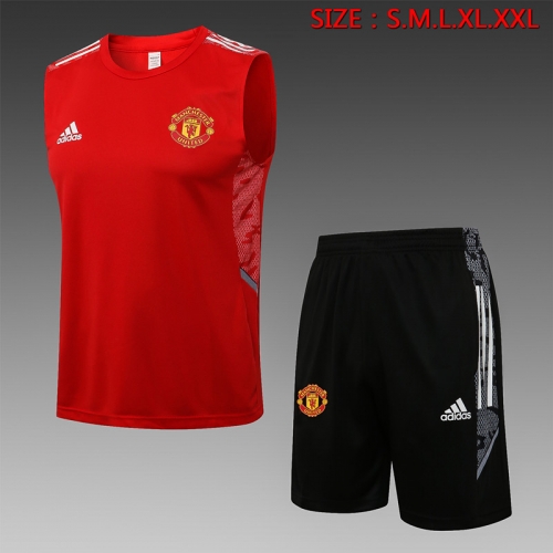 2021-2022 Manchester United Red Shorts-Sleeve Thailand Soccer Jersey Vest-815
