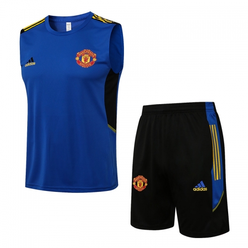 UEFA Champions League 2021-2022 Manchester United Blue Shorts-Sleeve Thailand Soccer Jersey Vest-815