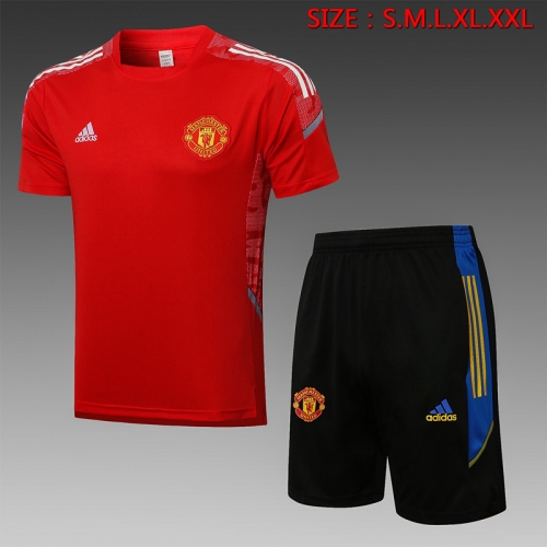 UEFA Champions League 2021-2022 Manchester United Red Shorts-Sleeve Thailand Soccer Tracksuit Uniform-815