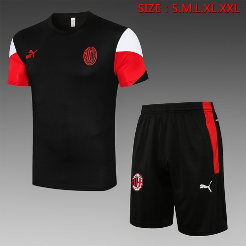 2021-2022 AC Milan Black Shorts-Sleeve Soccer Tracksuit Uniform -815