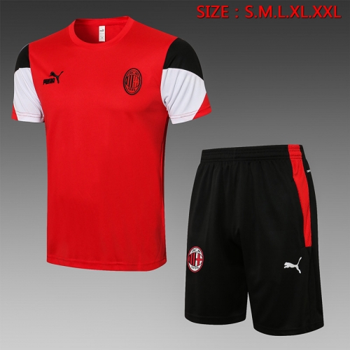 2021-2022 AC Milan Red Shorts-Sleeve Soccer Tracksuit Uniform -815