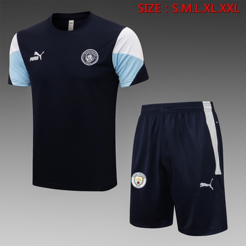 2021/22 Manchester City Black Short-Sleeve Thailand Soccer Tracksuit Uniform-815