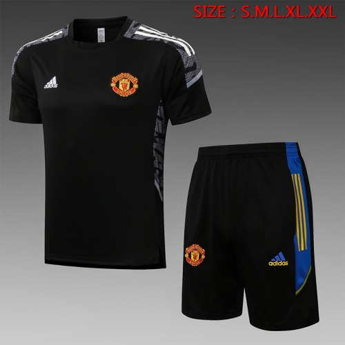 UEFA Champions League 2021-2022 Manchester Unitedl Blue Shorts-Sleeve Thailand Soccer Tracksuit Uniform-815