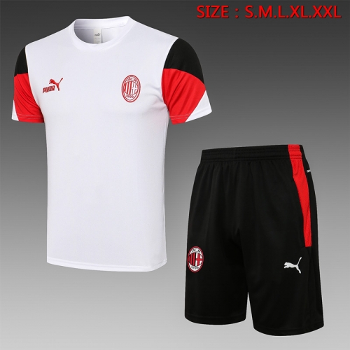 2021-2022 AC Milan White Shorts-Sleeve Soccer Tracksuit Uniform -815