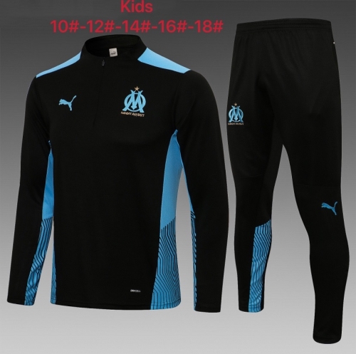 2021/22 Olympique de Marseille Black & Blue Kids/Youth Soccer Tracksuit Uniform-815