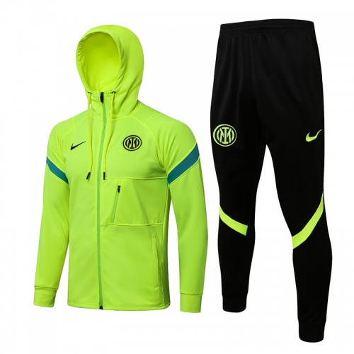 2021-2022 Inter Milan Fluorescent Green Thailand Soccer Jacket Uniform With Hat-815