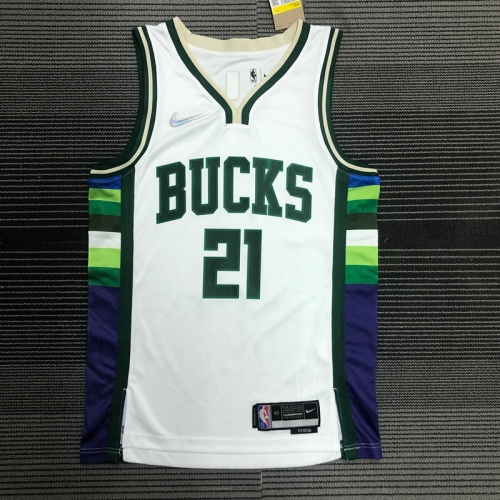 2022 City Version NBA Milwaukee Bucks White #21 Jersey-311