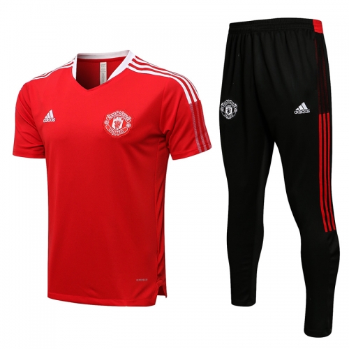 2021-2022 Manchester United Red Shorts-Sleeve Thailand Soccer Tracksuit Uniform-815