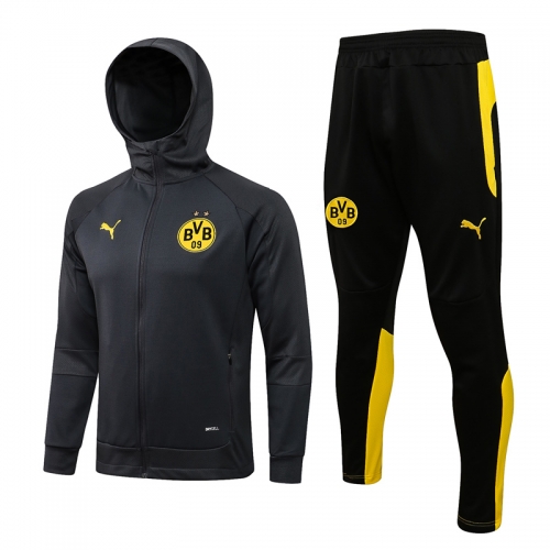 2021-2022 Borussia Dortmund Black & Gray Soccer Jacket Uniform With Hat-815