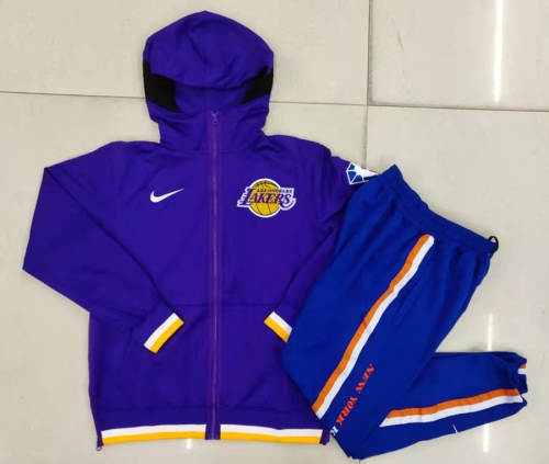 2021-2022 NBA Lakers CaiBlue With Hat Jacket Uniform With Hat-815
