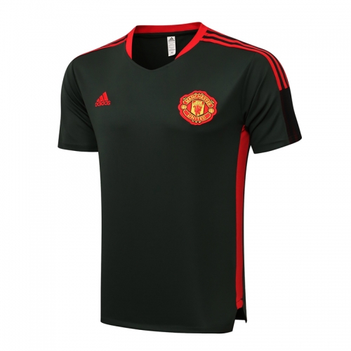 2021-2022 Manchester United Black Shorts-Sleeve Thailand Soccer Tracksuit-815