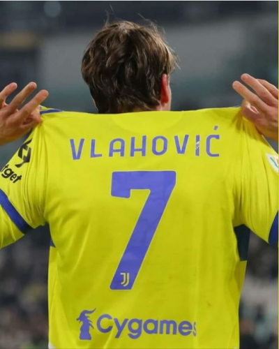 With Adv 2021-22 Juventus Away Yellow #7 (vlahović)Thailand Soccer Jersey AAA-709
