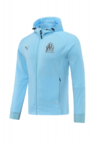 2021-22 Olympique de Marseille Light Blue Jacket With Hat-LH