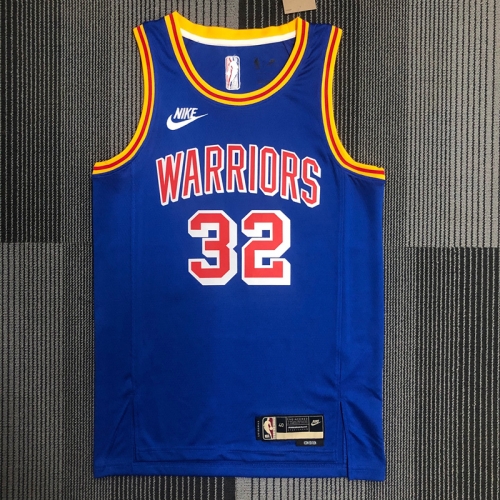 75th Commemorative Edition Golden State Warriors Blue With Orange Neck #32 Jersey-311