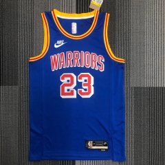 75th Commemorative Edition Golden State Warriors Blue With Orange Neck #23 Jersey-311