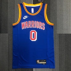 75th Commemorative Edition Golden State Warriors Blue With Orange Neck #0 Jersey-311