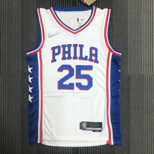 75th NBA Philadelphia 76ers White V Collar #25 Jersey-311