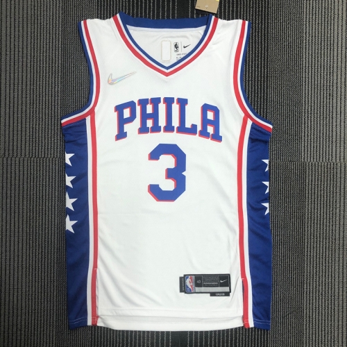 75th NBA Philadelphia 76ers White V Collar #3 Jersey-311