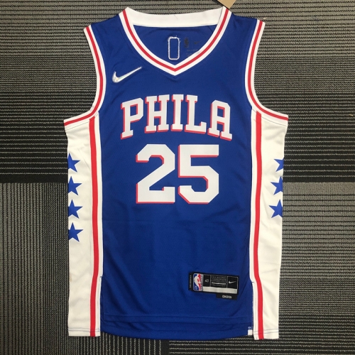 75th NBA Philadelphia 76ers Blue V Collar #25 Jersey-311