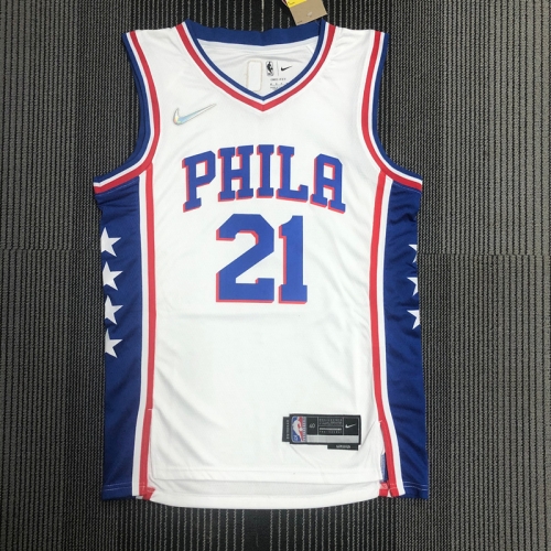 75th NBA Philadelphia 76ers White V Collar #21 Jersey-311
