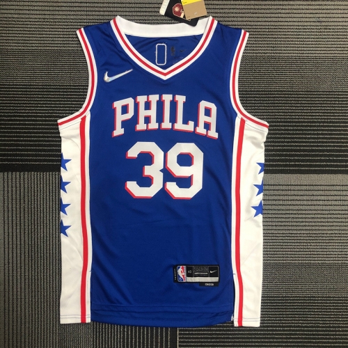 75th NBA Philadelphia 76ers Blue V Collar #39 Jersey-311