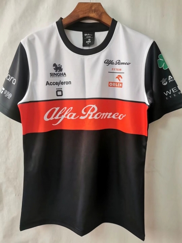 2021-2022 Alpha & Romeo Black & White Round Collar Formula One Racing Jersey-805