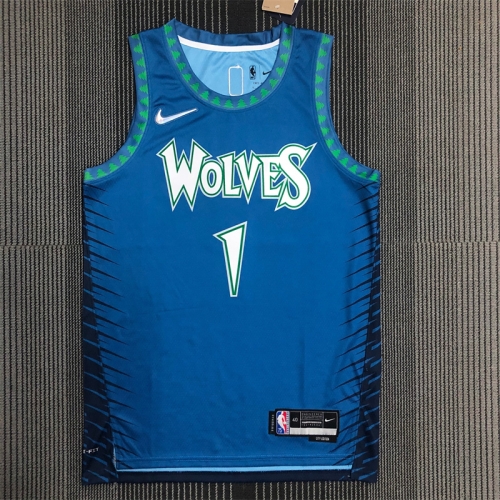 2022 City Version NBA Minnesota Timberwolves Blue & Black #1 Jersey-311