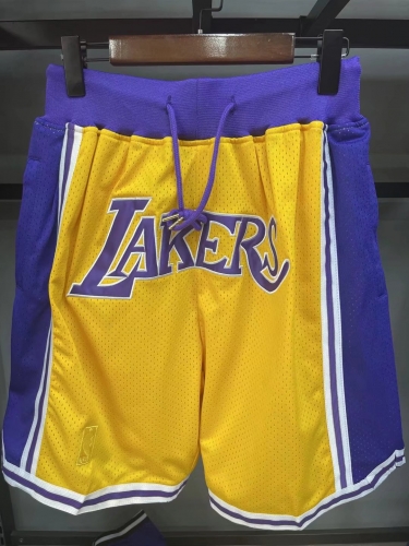 Retro Version Los Angeles Lakets Yellow NBA Shorts-805