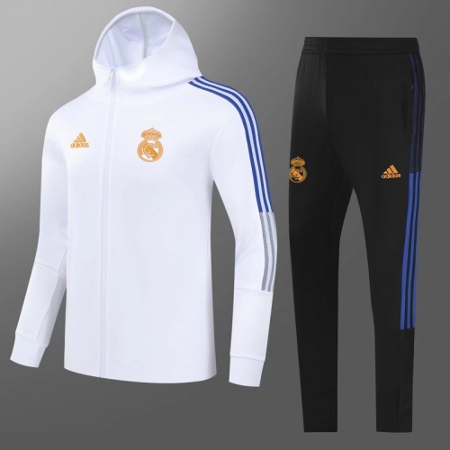 2021/22 Real Madrid White Youth/Kids Thailand Soccer Jacket Uniform With Hat-GDP