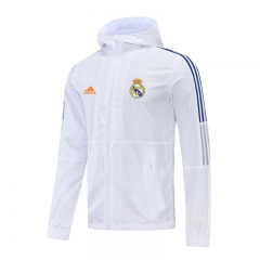 2021-2022 Real Madrid White Thailand Soccer Windbreaker Top With Hat-LH