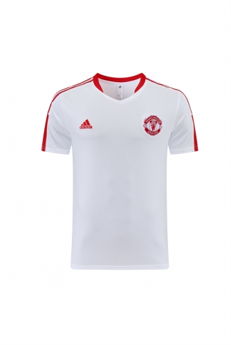 2021-2022 Manchester United White With Red logo Shorts-Sleeve Thailand Soccer Tracksuit-LH