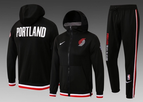 2021-22 NBA Portland Trail Blazers Black Soccer Jacket Top With Hat-815