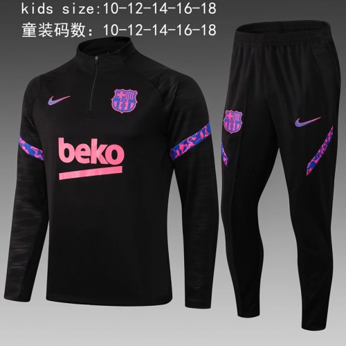 2021-22 Barcelona Black Kids/Youth Soccer Tracksuit Uniform-411/38