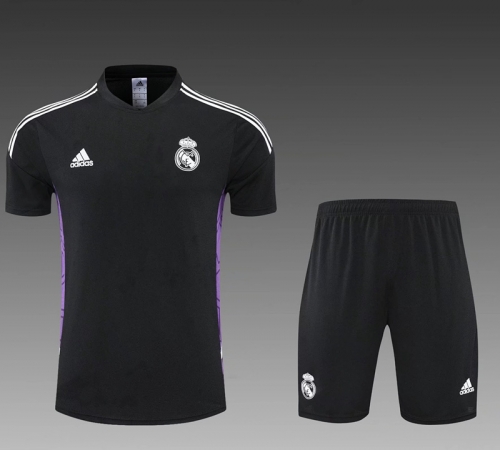 2022-23 Real Madrid Black Shorts-Sleeve Thailand Tracksuit Uniform-PO