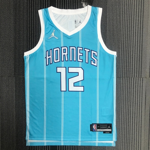 75th Commemorative Edition NBA Charlotte Hornets Blue #12 Jersey-311