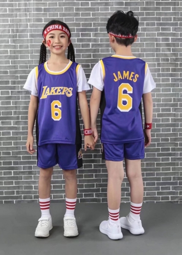 Los Angeles Lakers Purple #6 NBA Kids/Youth Uniform-SN