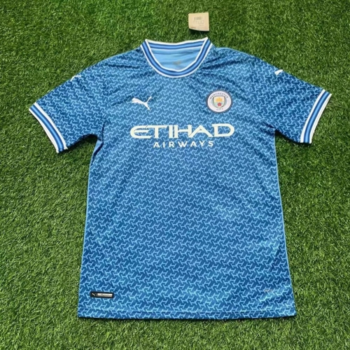 2022-23 Manchester City White & Blue Pre-game Thailand Soccer Jersey-47/407/SX