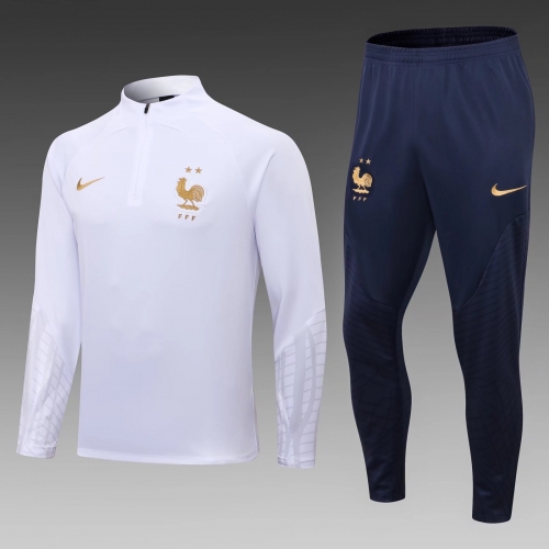 2022-23 France White Thailand Soccer Tracksuit Uniform-411