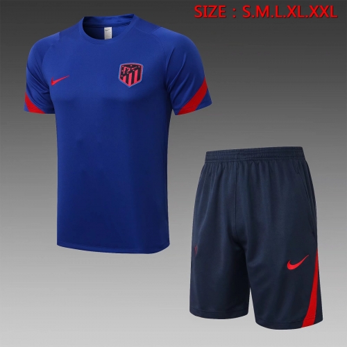 2021/2022 Atletico Madrid Blue Shorts-sleeve Thailand Soccer Tracksuit Uniform-815