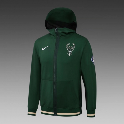 2021-2022 NBA Milwaukee Bucks Green Soccer Jacket Top With Hat-815