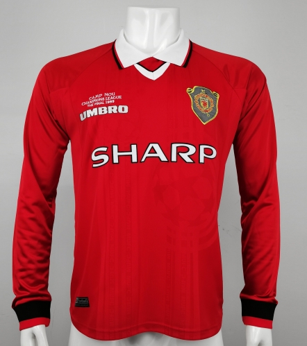 99 Retro Version Manchester United Home Red LS Thailand Soccer Jersey AAA-908